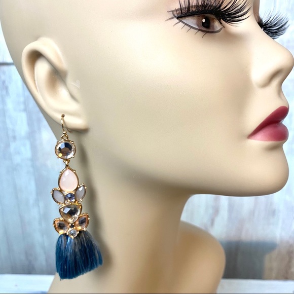 Firedia Light Blue Women Tassel Crystal Earrings - Picture 4 of 8